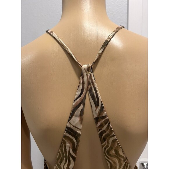 ZARA WOMEN SS24 MEDIUM FOIL ANIMAL PRINT MIDI HALTER GOLD DRESS 1165/164/035 - Picture 13 of 17